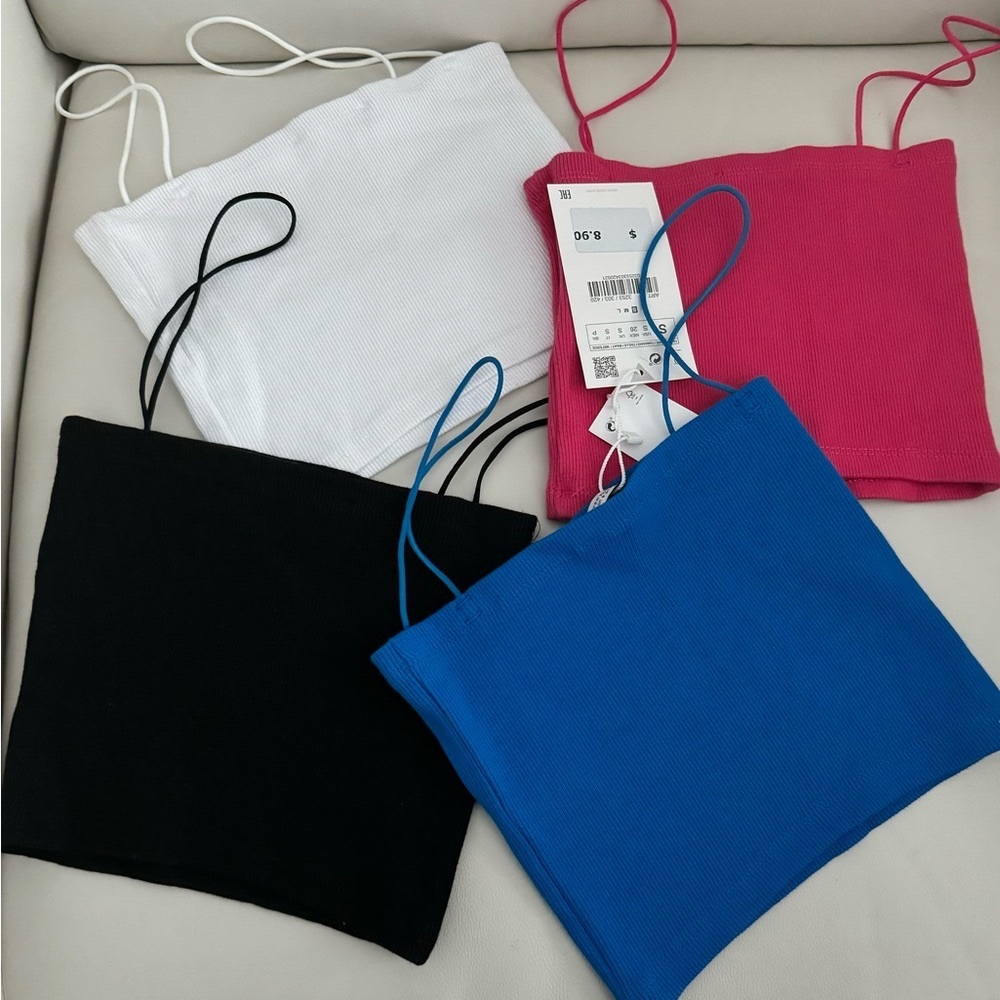 Zara crop tops.  Set of 4.  Gently used black, pink & white.